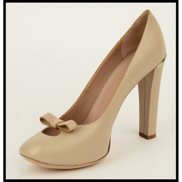 CHLOE SHOES BOW DETAIL BEIGE LEATHER PUMPS HIGH HEEL sz 41 US 10.5 - Picture 3 of 11